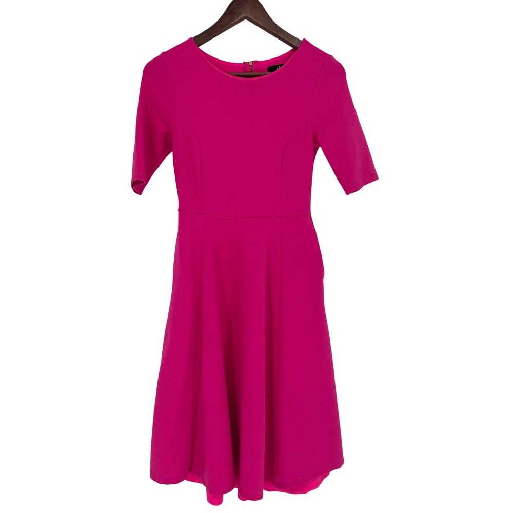 Lulus Dress Women S Bright Pink Fit and Flare Skater Party Wedding 3/4 Sleeve